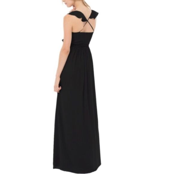Ceremony black wrap tie waist floor length gown - Picture 2 of 9